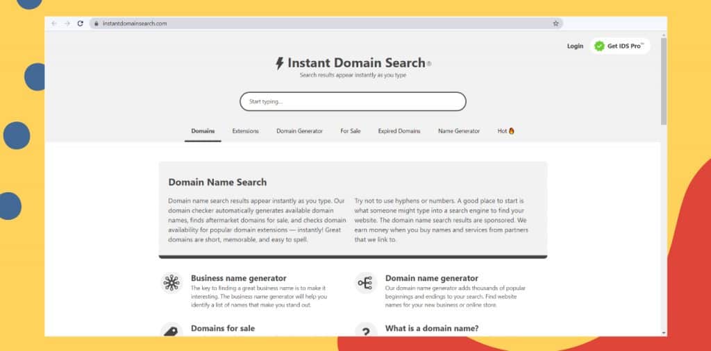 instant domain search generator