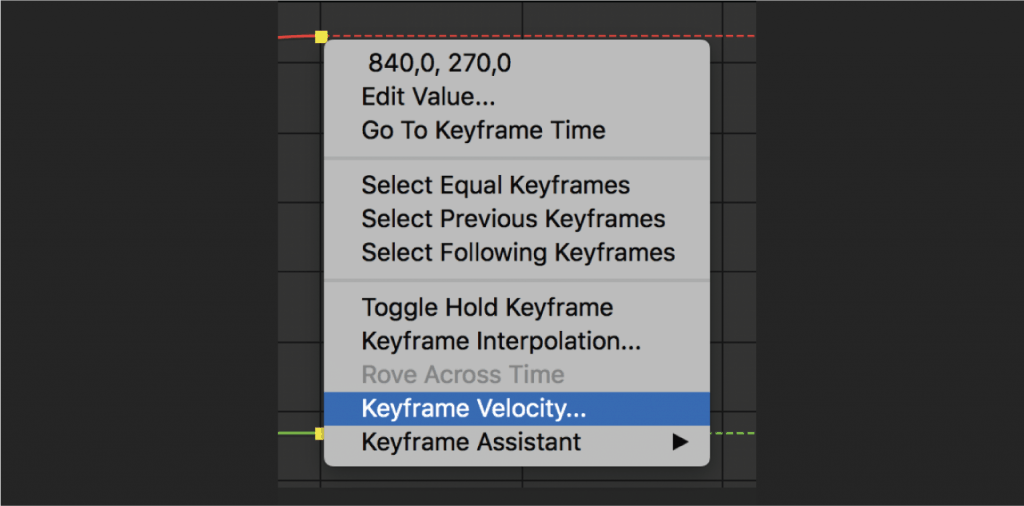 key frames velocity menu