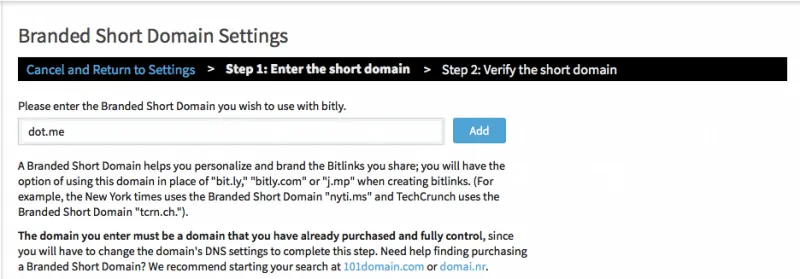 Second step to creating branded .ME short links with bit.ly