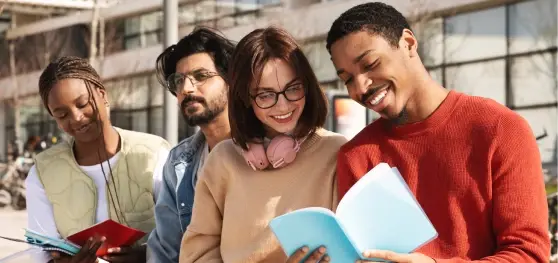 Group of students discussing notes