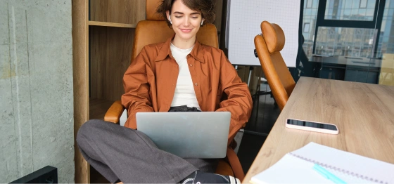 Girl developer working on a laptop